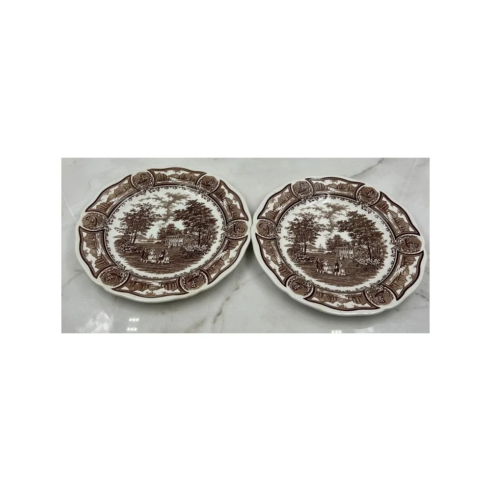 J&G Meakin Americana Style House Ironstone Brown Transferware Dinner Plates 2